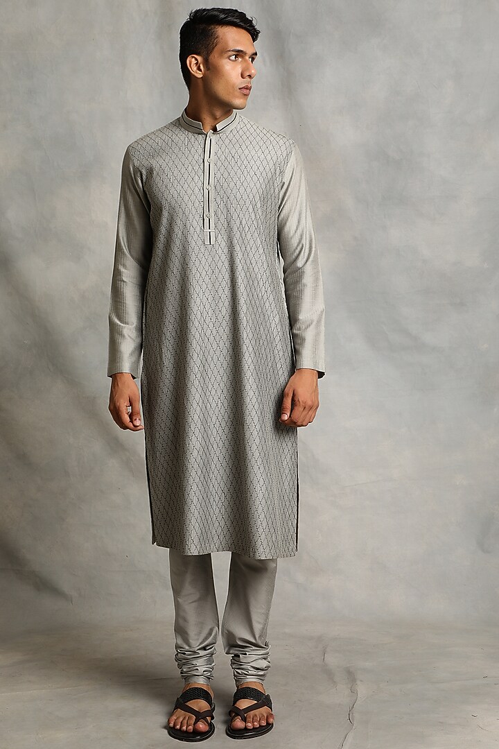 Horizon Grey Cotton Silk Pintuck Kurta Set by Gargee Designers at Pernia's Pop Up Shop