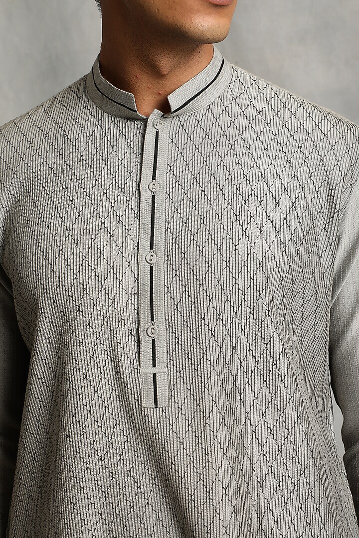 Horizon Grey Cotton Silk Pintuck Kurta Set by Gargee Designers at Pernia's Pop Up Shop