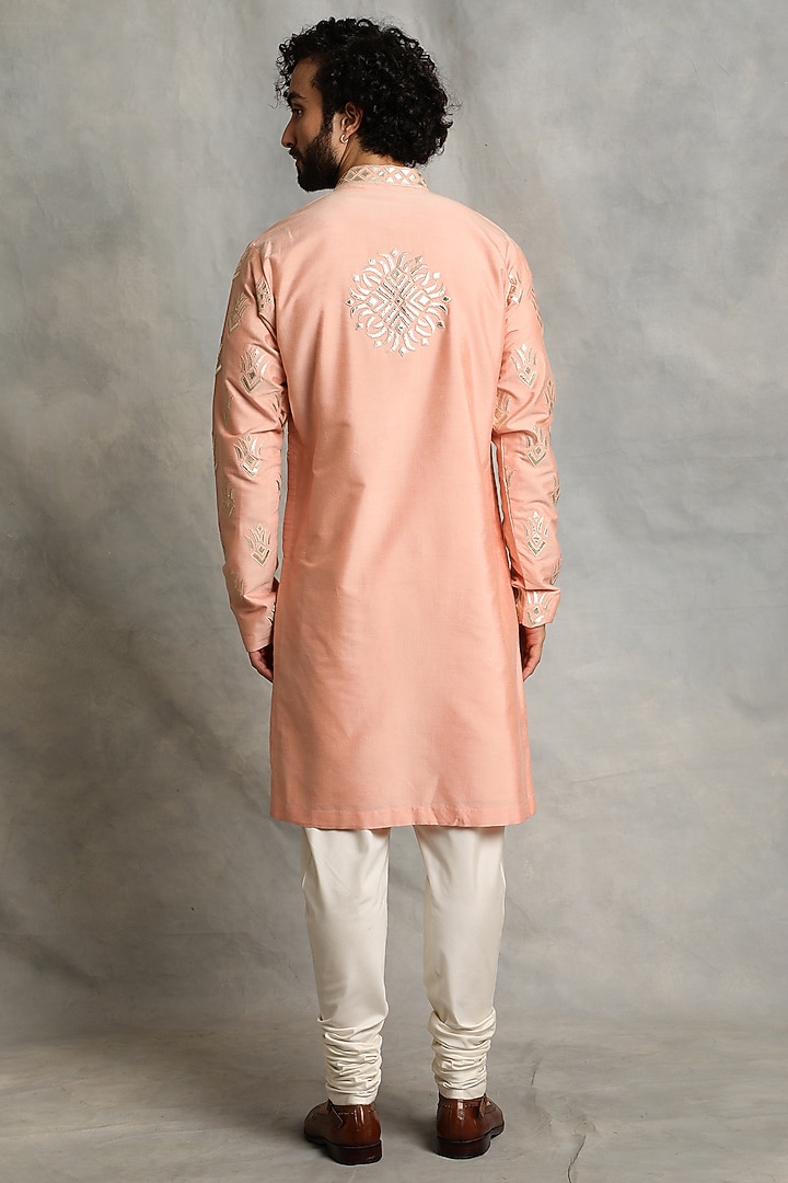 Peach Cotton Silk Applique Embroidered Kurta Set by Gargee Designers at Pernia's Pop Up Shop
