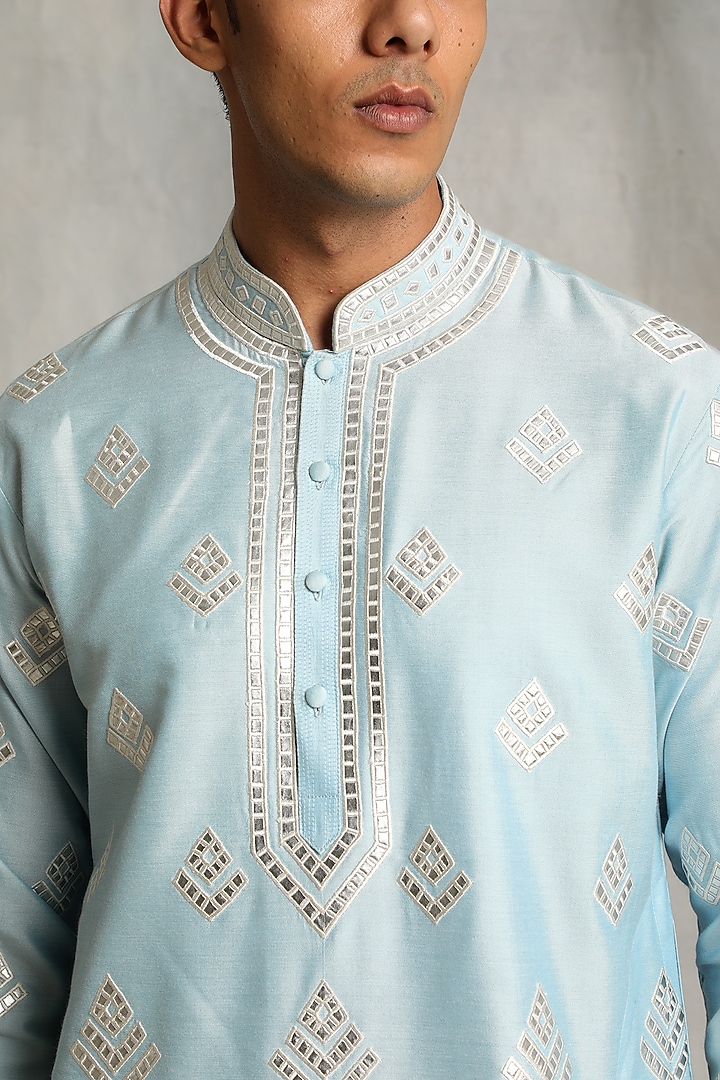 Powder Blue Applique Embroidered Kurta Set by Gargee Designers at Pernia's Pop Up Shop