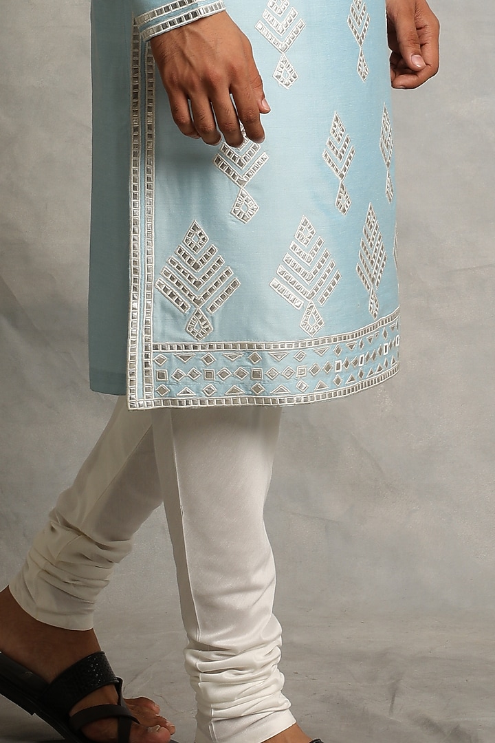Powder Blue Applique Embroidered Kurta Set by Gargee Designers at Pernia's Pop Up Shop