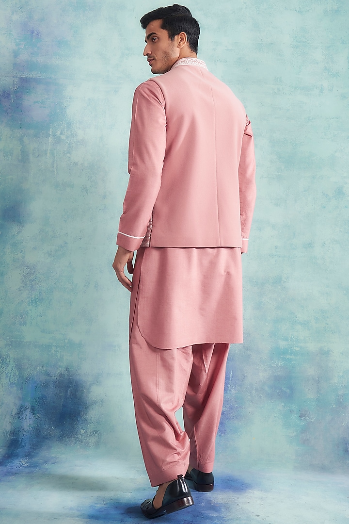 Baby Pink Kurta Set With Nehru Jacket by Gargee Designers at Pernia's Pop Up Shop