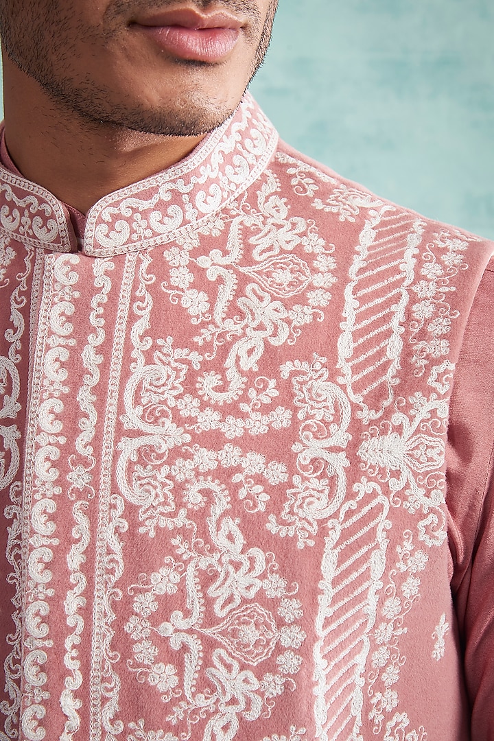 Baby Pink Kurta Set With Nehru Jacket by Gargee Designers at Pernia's Pop Up Shop