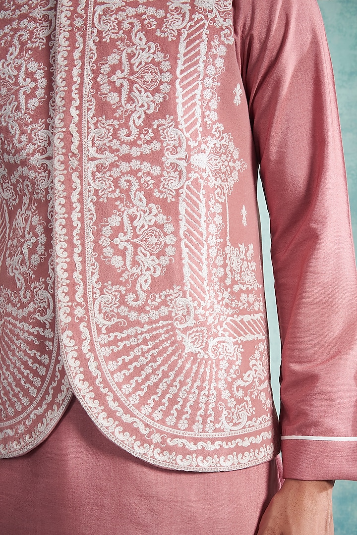 Baby Pink Kurta Set With Nehru Jacket by Gargee Designers at Pernia's Pop Up Shop