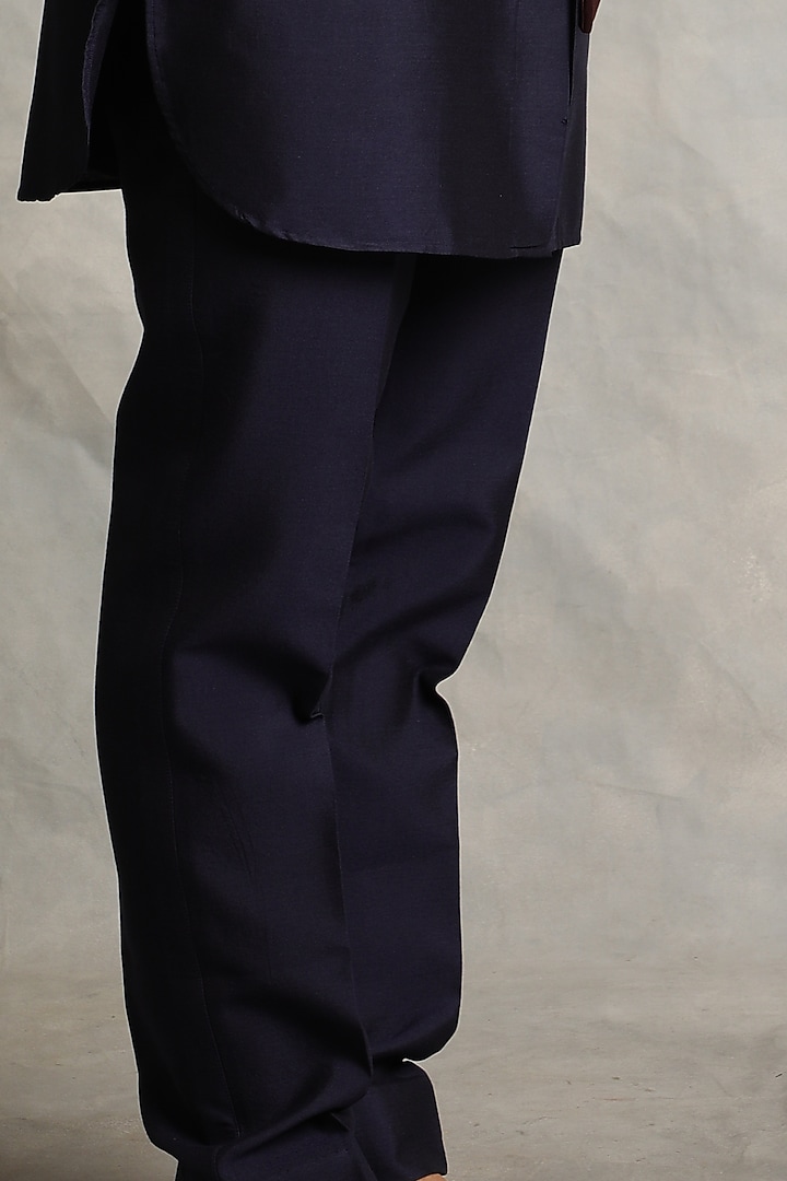 Navy Blue Kurta Set With Wine Pleated Nehru Jacket by Gargee Designers at Pernia's Pop Up Shop