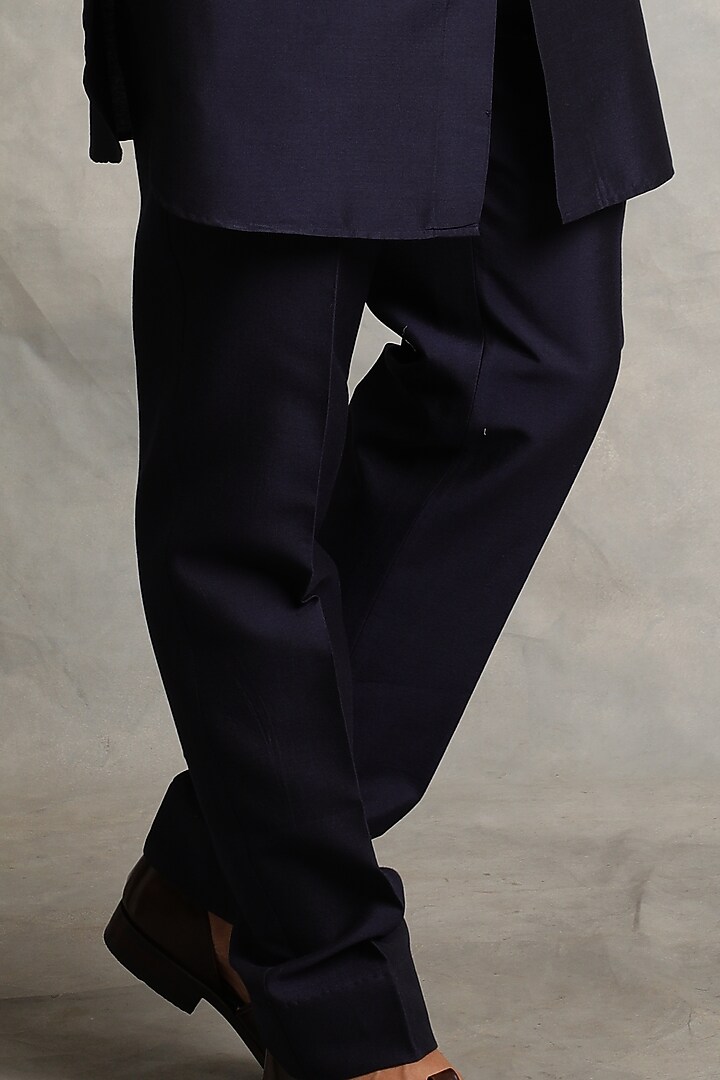 Dark Navy Blue Cotton Silk Embroidered Nehru Jacket Set by Gargee Designers at Pernia's Pop Up Shop