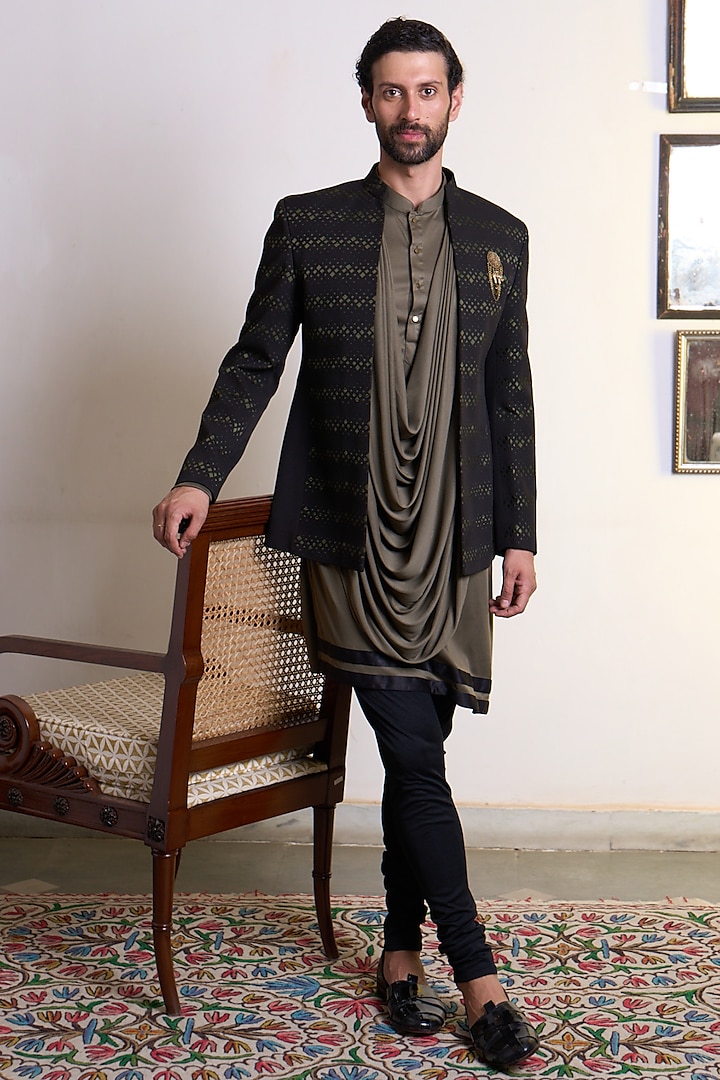 Black Polyester Indo-Western Set by Gargee Designers