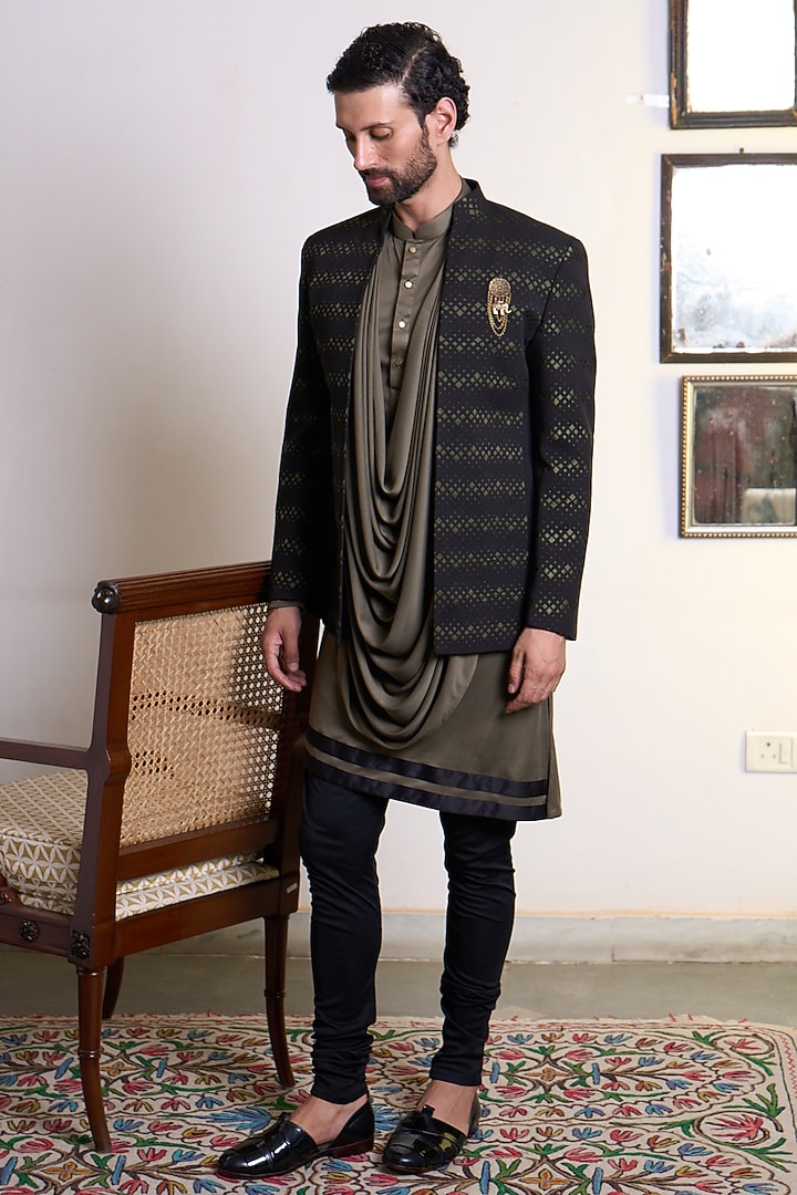 Black Polyester Indo-Western Set by Gargee Designers at Pernia's Pop Up Shop