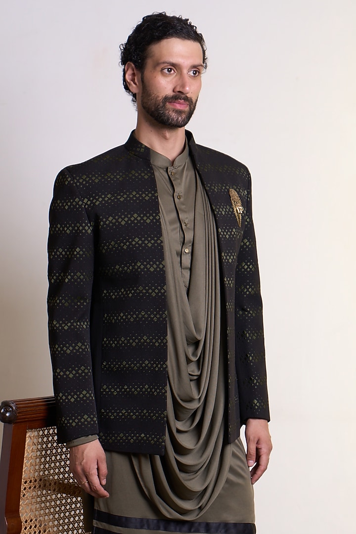 Black Polyester Indo-Western Set by Gargee Designers at Pernia's Pop Up Shop