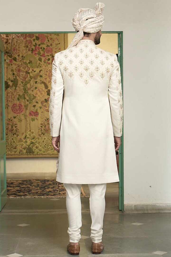 Ivory Line Flex Dori Hand Embroidered Groom Sherwani Set by Gargee Designers at Pernia's Pop Up Shop