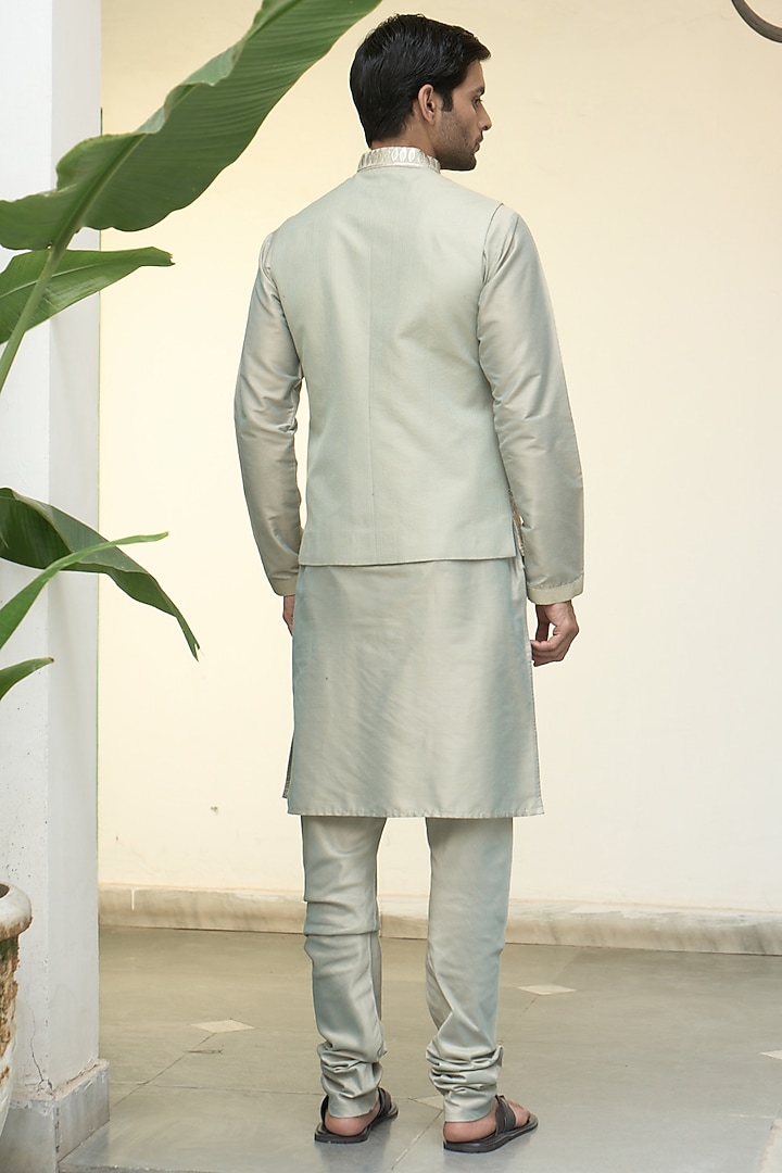 Mint Cotton Silk Applique Work Bundi Jacket Set by Gargee Designers at Pernia's Pop Up Shop