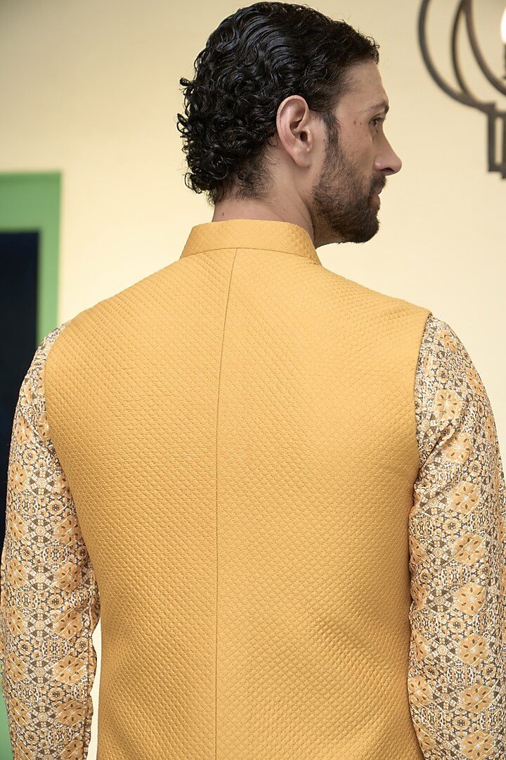 Mustard Cotton Silk Quilted Bundi Jacket Set by Gargee Designers at Pernia's Pop Up Shop