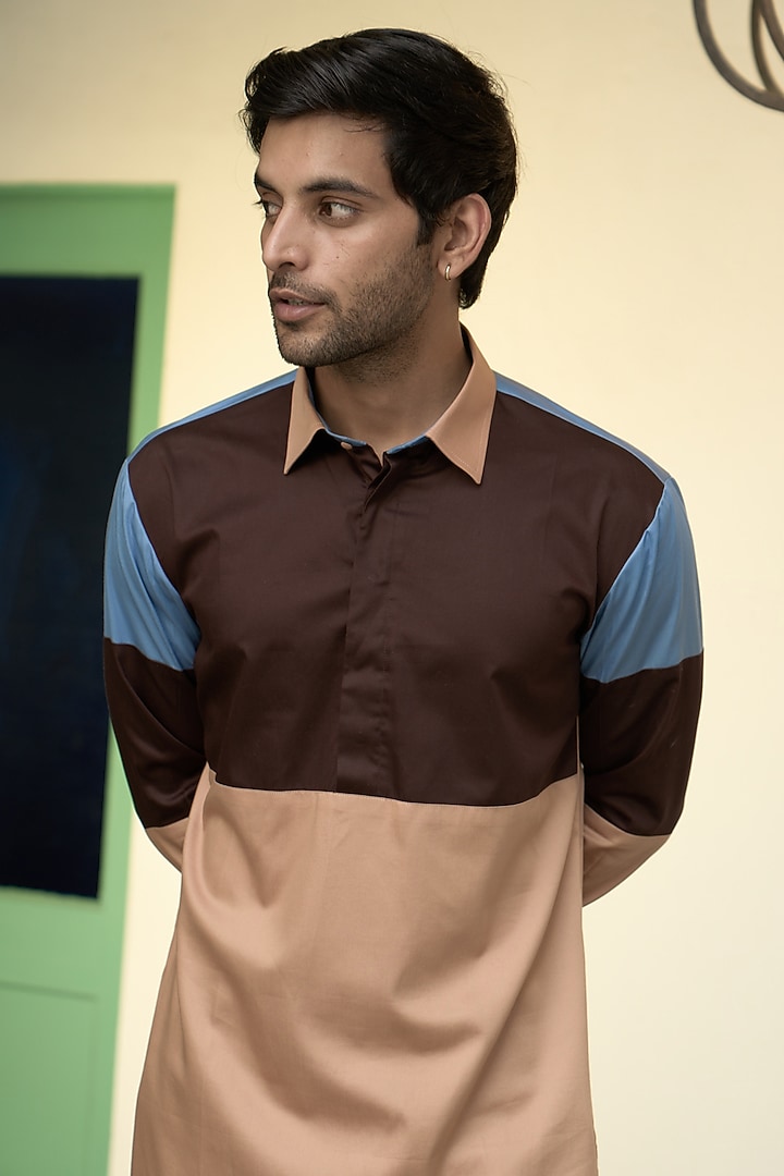 Brown Matka Silk & Cotton Satin Wedding Indowestern Set by Gargee Designers at Pernia's Pop Up Shop