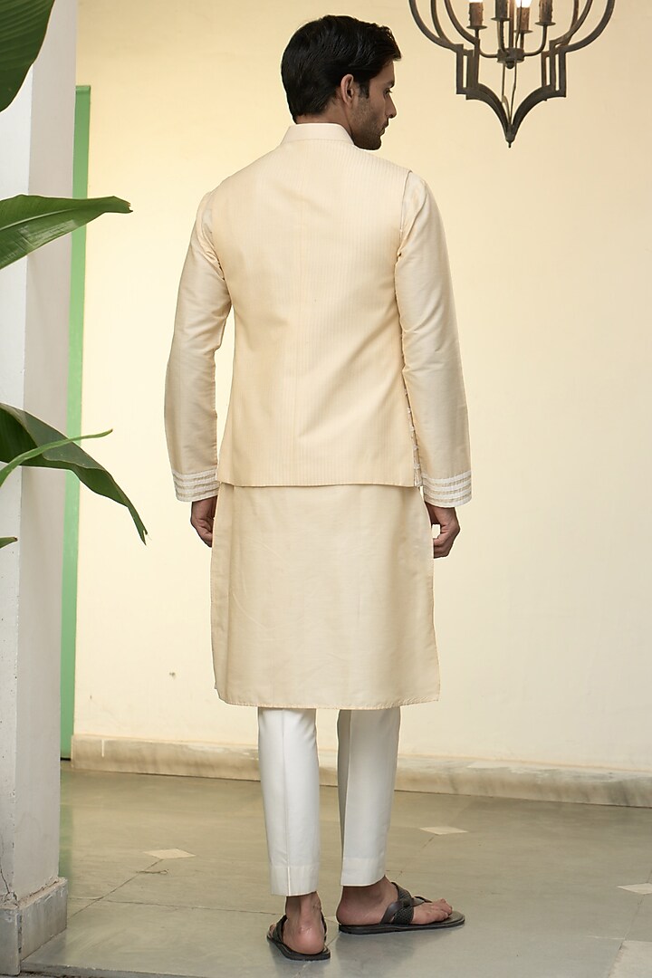 Beige Cotton Silk Bundi Jacket Set by Gargee Designers at Pernia's Pop Up Shop