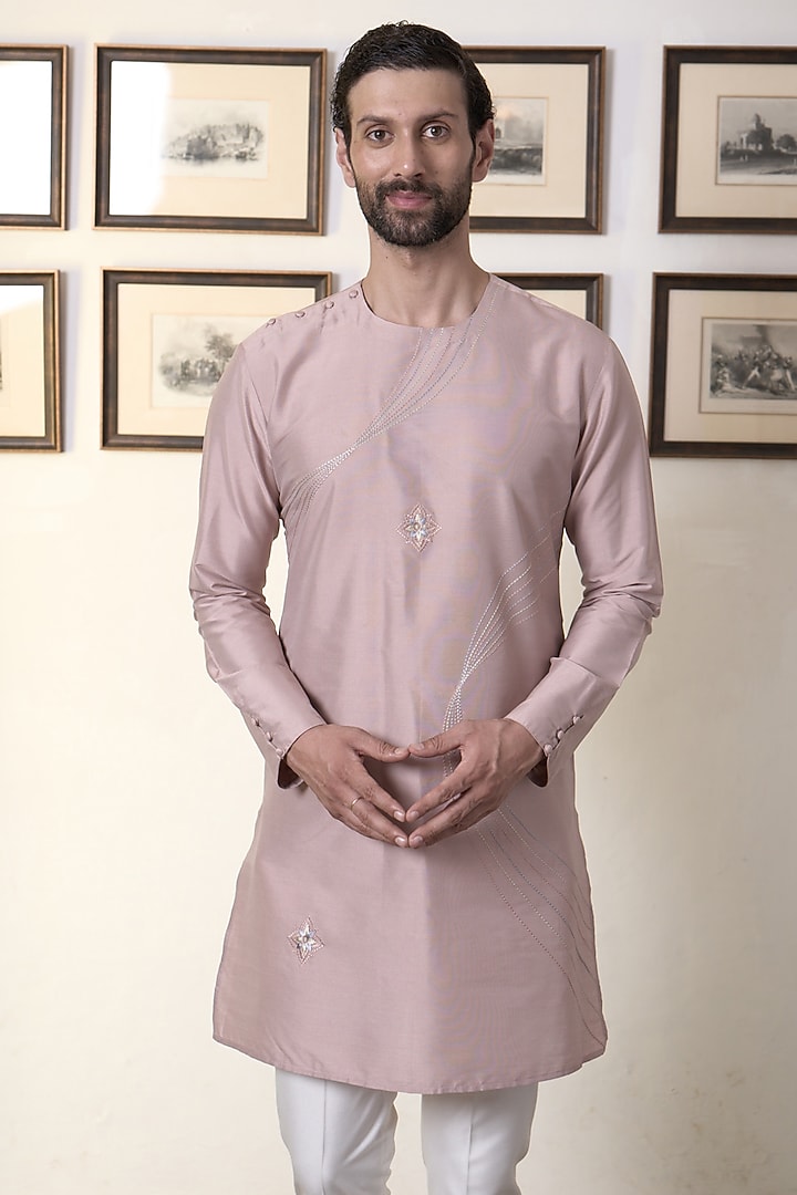 Oyster Pink Poly Silk Embroidered Wedding Indowestern Set by Gargee Designers at Pernia's Pop Up Shop