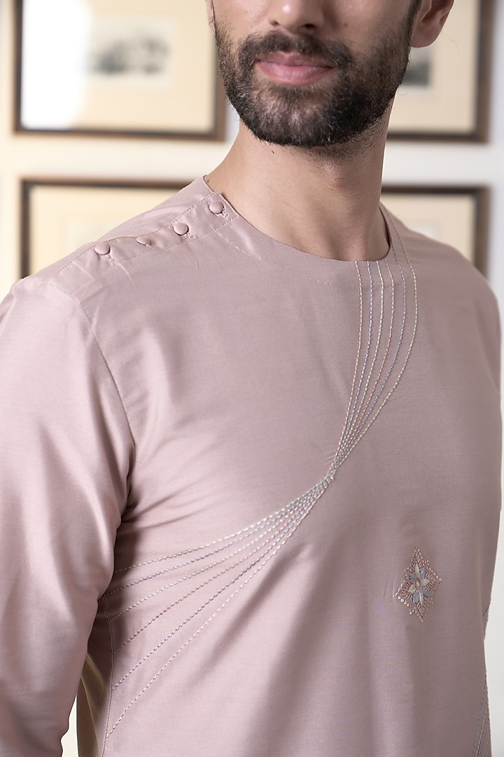 Oyster Pink Poly Silk Embroidered Wedding Indowestern Set by Gargee Designers at Pernia's Pop Up Shop