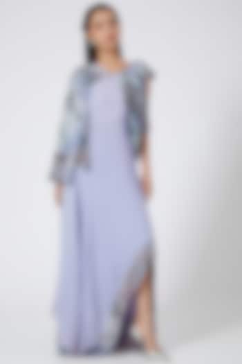 Purple Marble Printed Maxi Dress by Garima Bindal