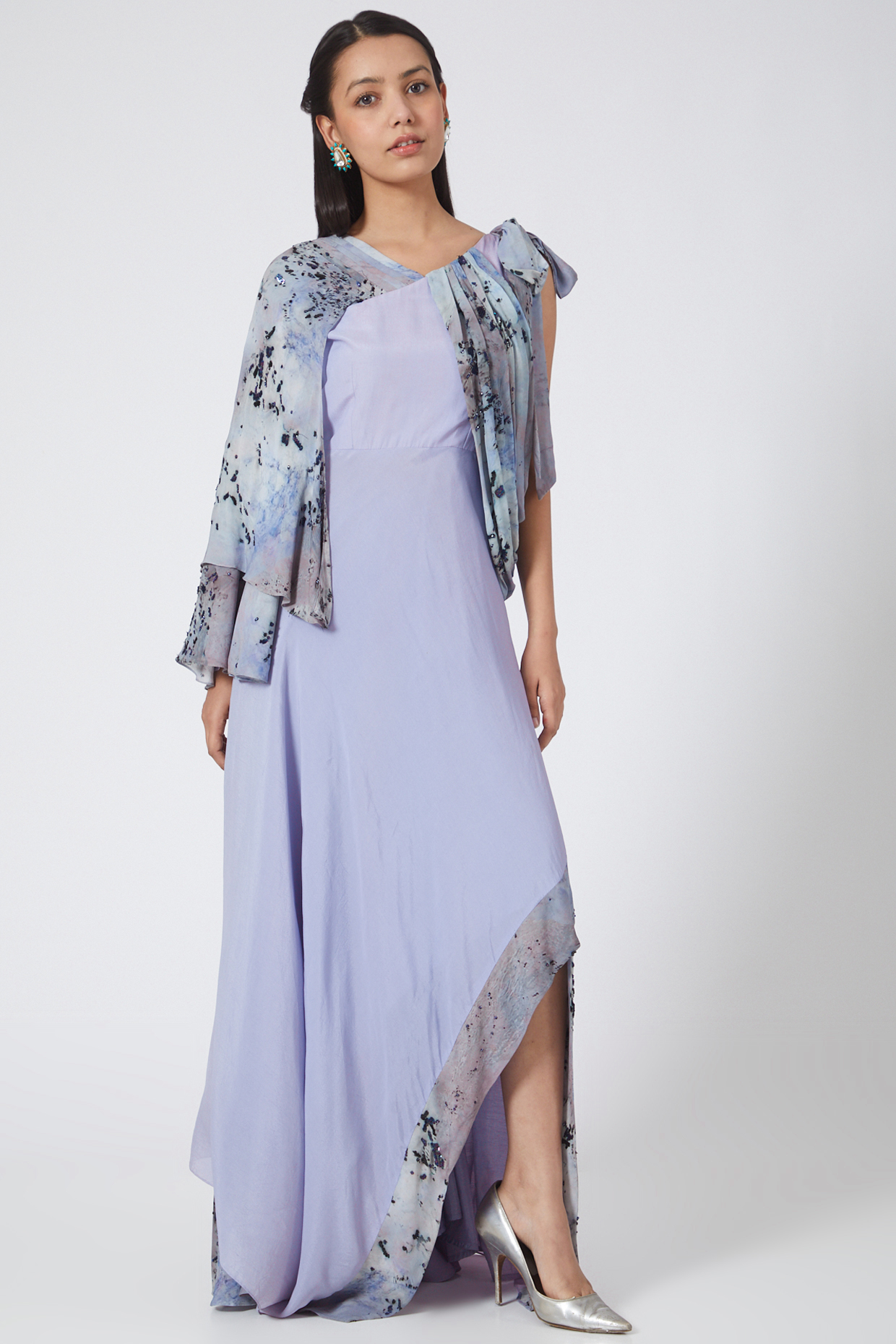 Purple Marble Printed Maxi Dress by Garima Bindal