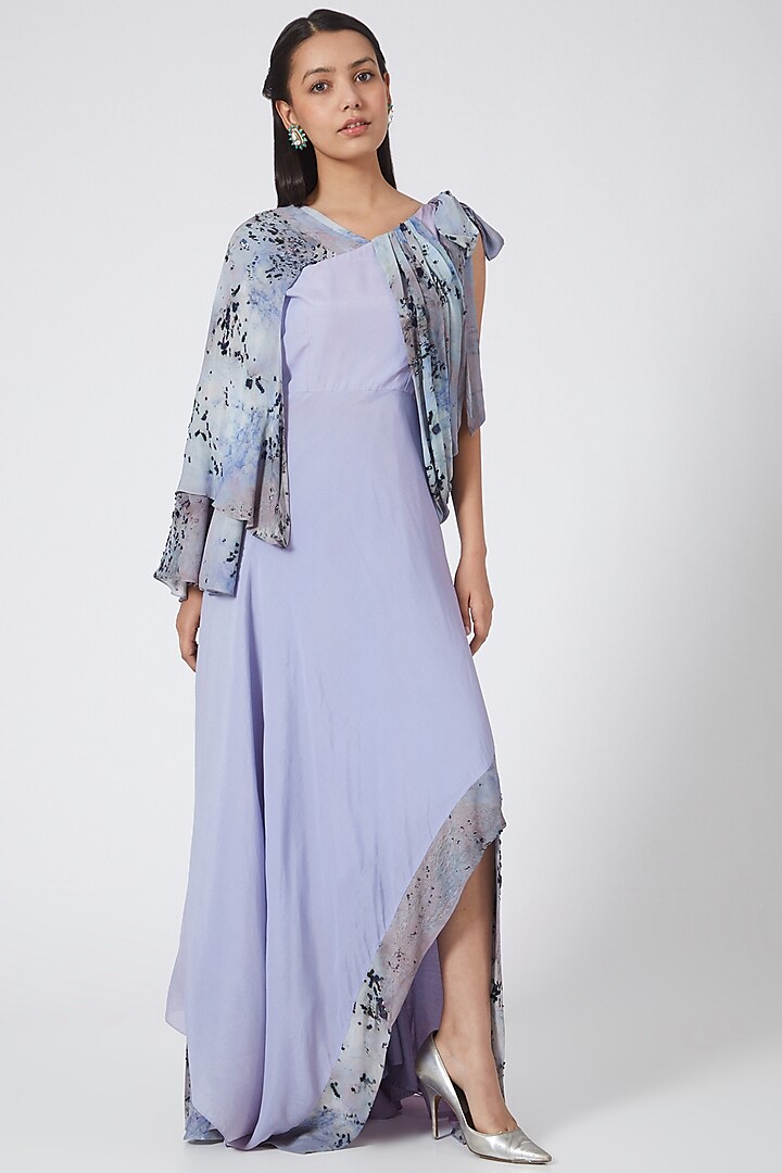 Purple Marble Printed Maxi Dress by Garima Bindal