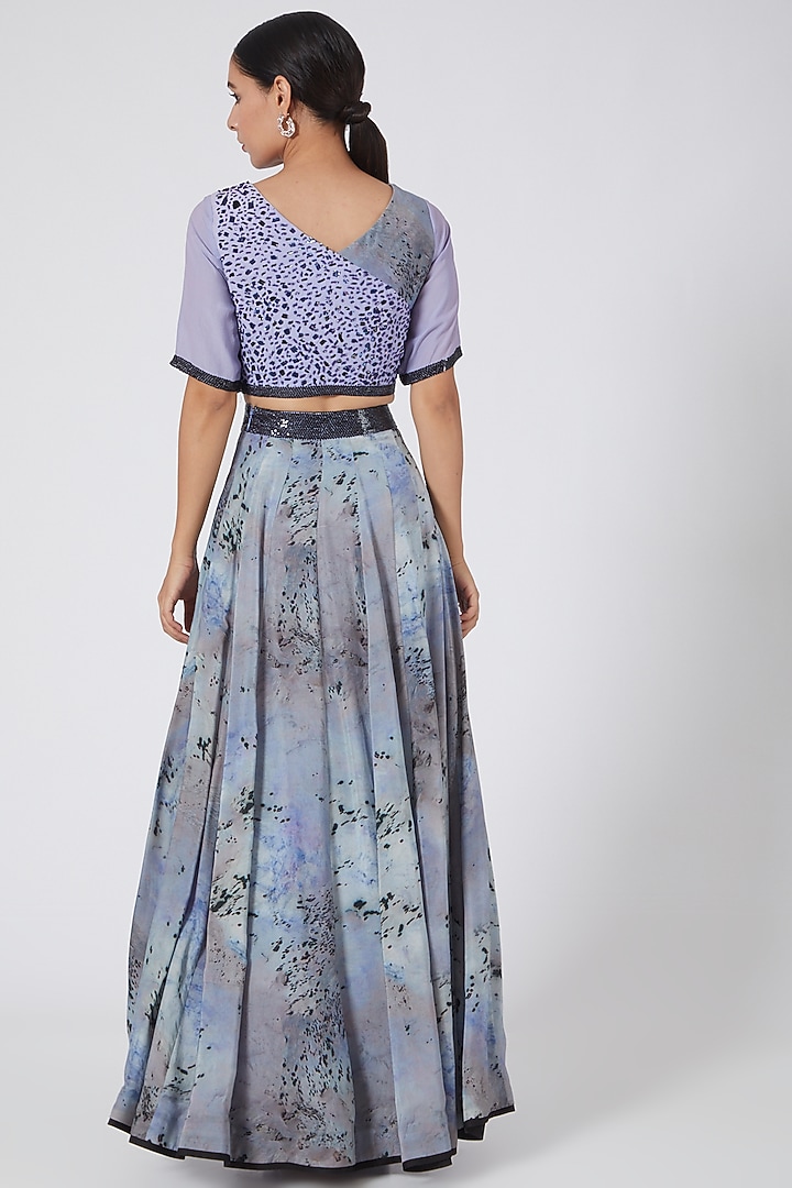 Purple & Grey Hand Embroidered Wedding Lehenga Set by Garima Bindal at Pernia's Pop Up Shop