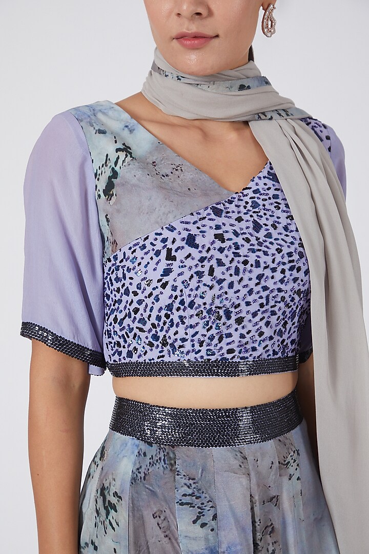 Purple & Grey Hand Embroidered Wedding Lehenga Set by Garima Bindal at Pernia's Pop Up Shop