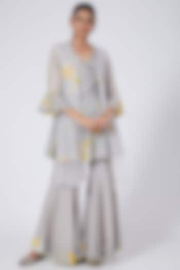 Grey & Yellow Pure Cotton Silk Gharara Set by Garima Bindal