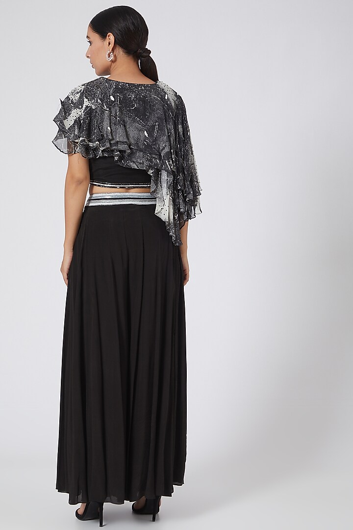 Black & Silver Silk Crepe Party Wear Sharara Set by Garima Bindal at Pernia's Pop Up Shop