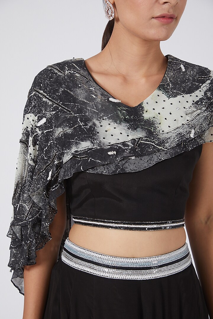 Black & Silver Silk Crepe Party Wear Sharara Set by Garima Bindal at Pernia's Pop Up Shop