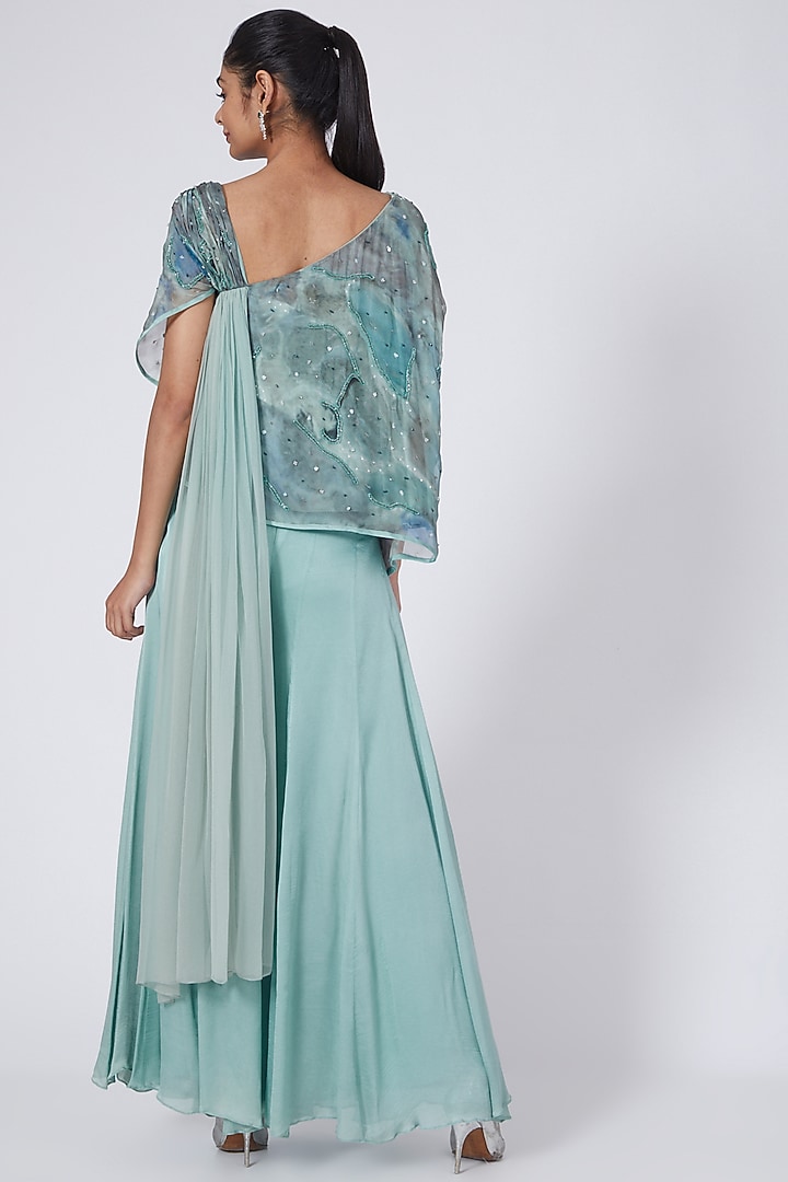 Mint Green Silk Crepe Party Wear Sharara Set by Garima Bindal at Pernia's Pop Up Shop