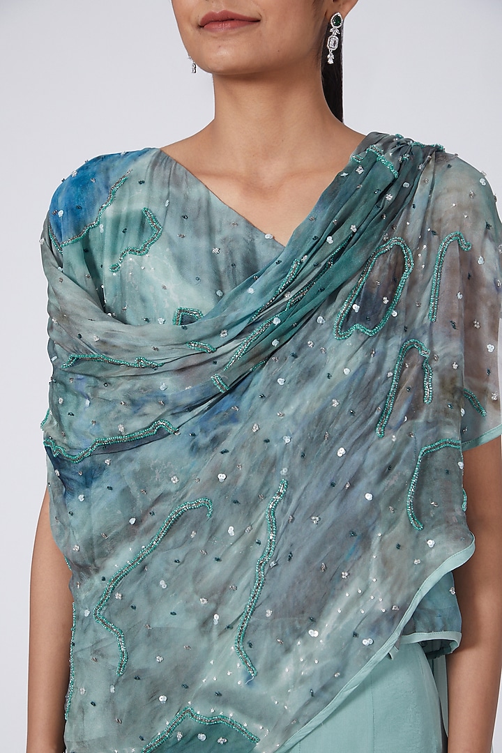Mint Green Silk Crepe Party Wear Sharara Set by Garima Bindal at Pernia's Pop Up Shop