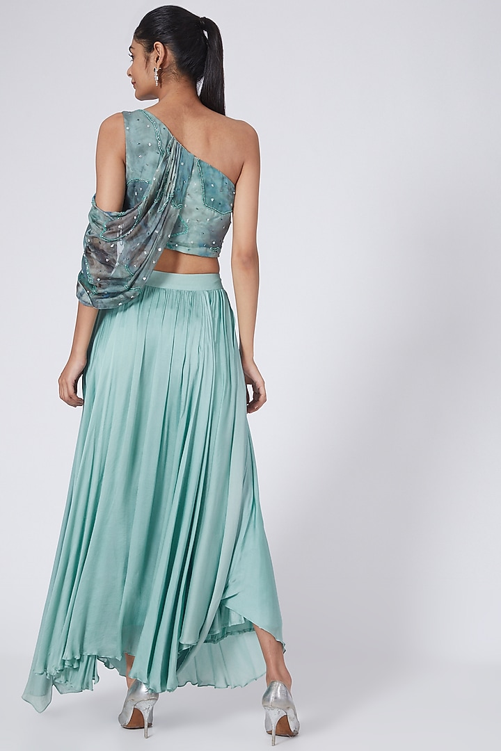 Mint Green Silk Crepe Dhoti Pant Set by Garima Bindal at Pernia's Pop Up Shop
