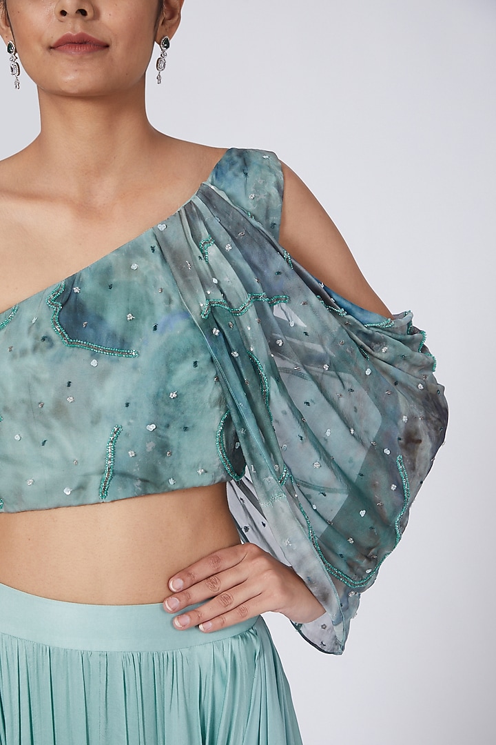 Mint Green Silk Crepe Dhoti Pant Set by Garima Bindal at Pernia's Pop Up Shop