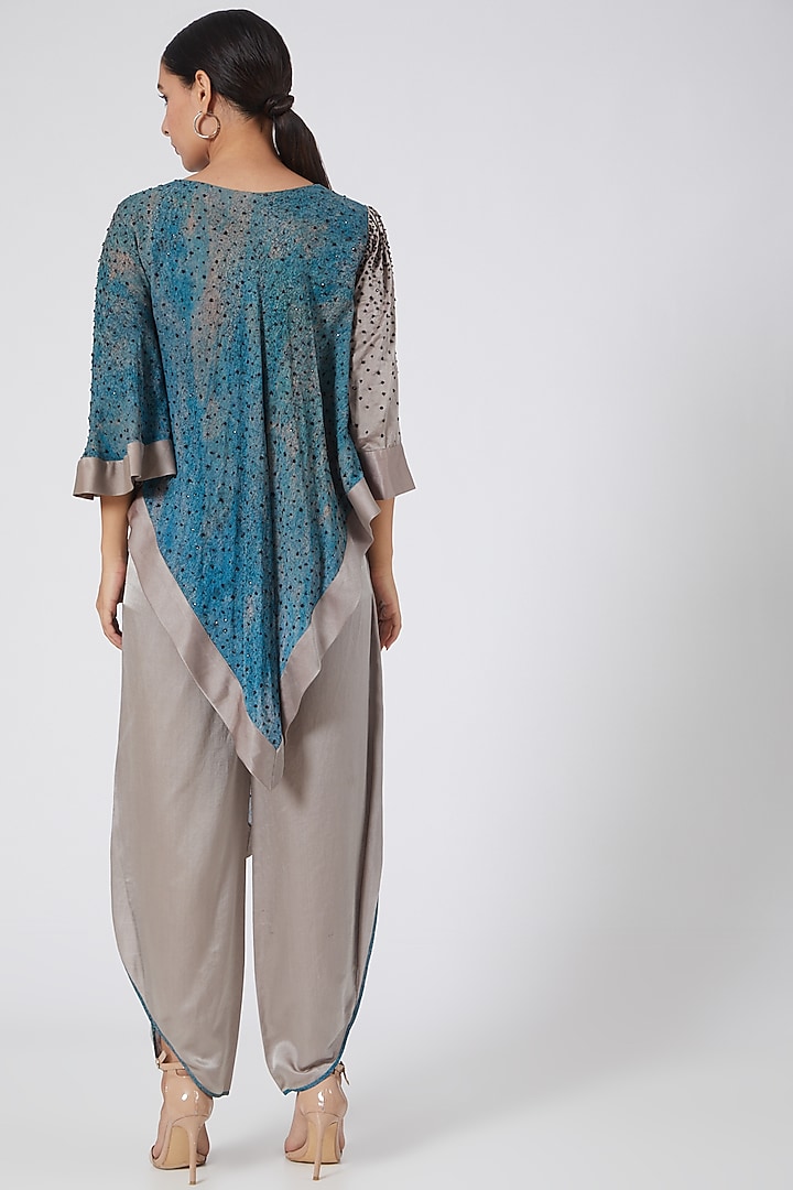 Turquoise Silk Satin Dhoti Pant Set by Garima Bindal at Pernia's Pop Up Shop