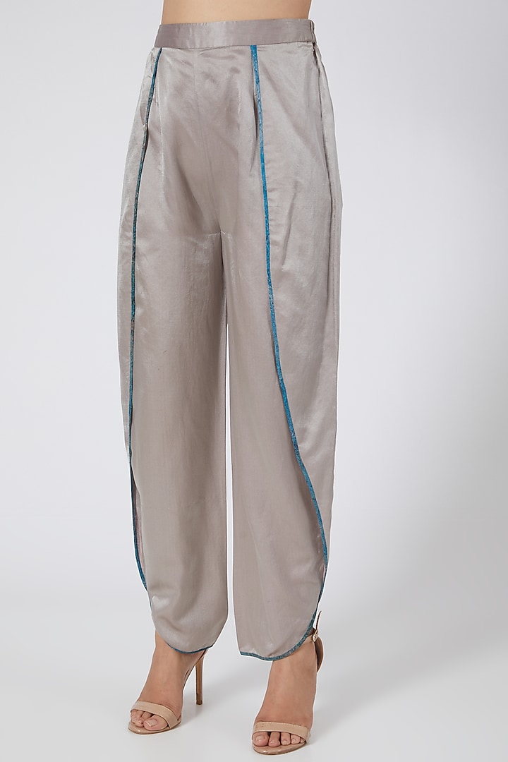 Turquoise Silk Satin Dhoti Pant Set by Garima Bindal at Pernia's Pop Up Shop