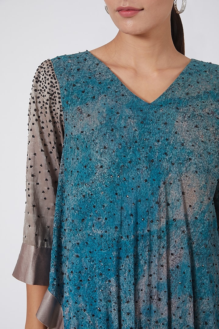 Turquoise Silk Satin Dhoti Pant Set by Garima Bindal at Pernia's Pop Up Shop