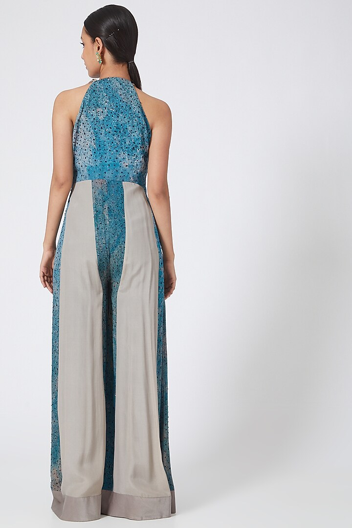 Turquoise Digital Printed Jumpsuit by Garima Bindal at Pernia's Pop Up Shop