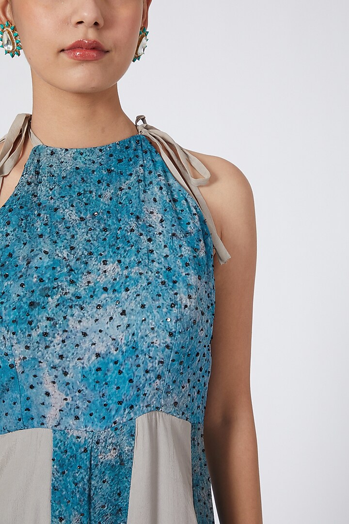 Turquoise Digital Printed Jumpsuit by Garima Bindal at Pernia's Pop Up Shop