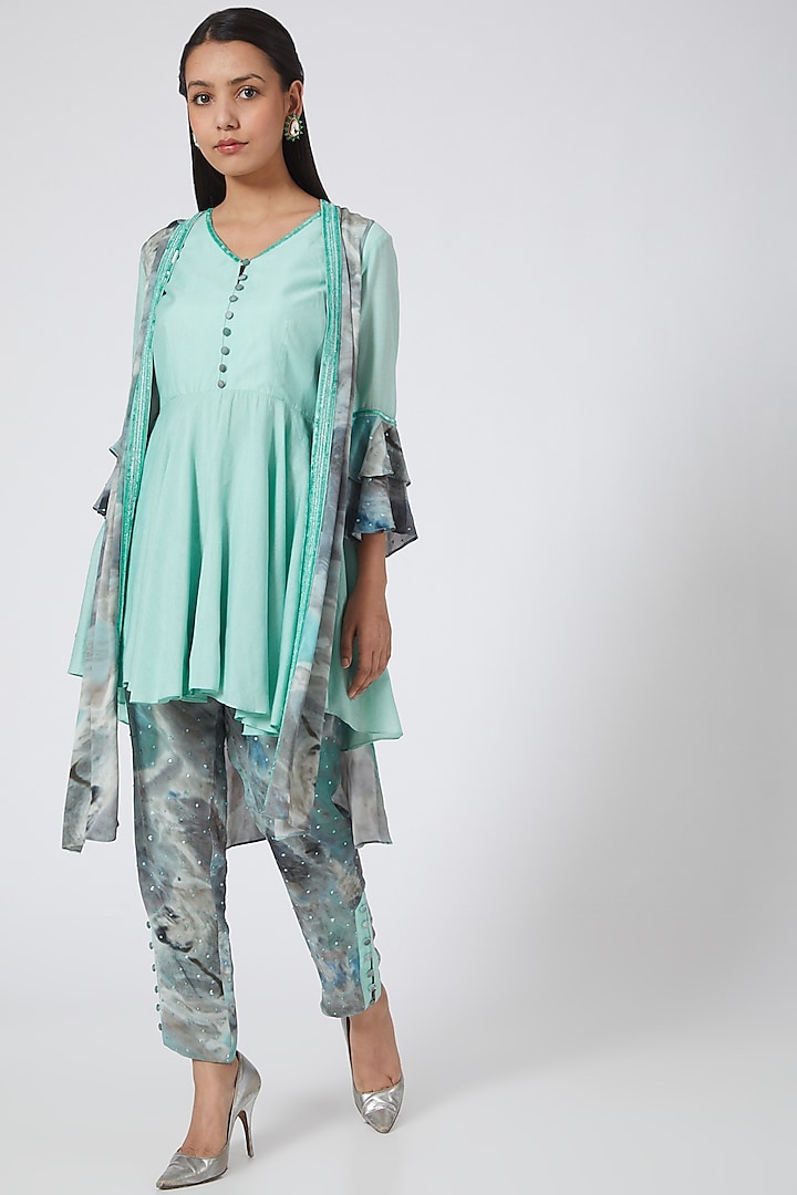 Mint Green Printed Pant Set by Garima Bindal at Pernia's Pop Up Shop