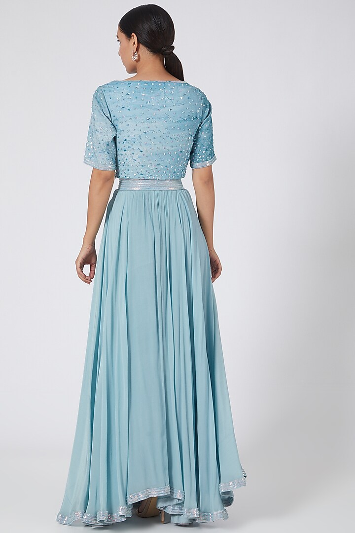 Sky Blue Hand Embroidered Wedding Lehenga Set by Garima Bindal at Pernia's Pop Up Shop