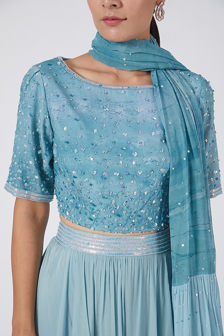 Sky Blue Hand Embroidered Wedding Lehenga Set by Garima Bindal at Pernia's Pop Up Shop