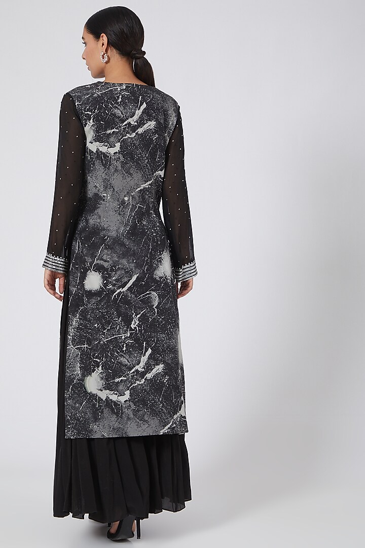 Black Pure Silk Crepe Party Wear Sharara Set by Garima Bindal at Pernia's Pop Up Shop