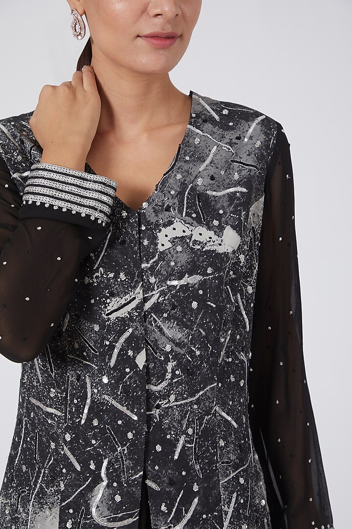 Black Pure Silk Crepe Party Wear Sharara Set by Garima Bindal at Pernia's Pop Up Shop