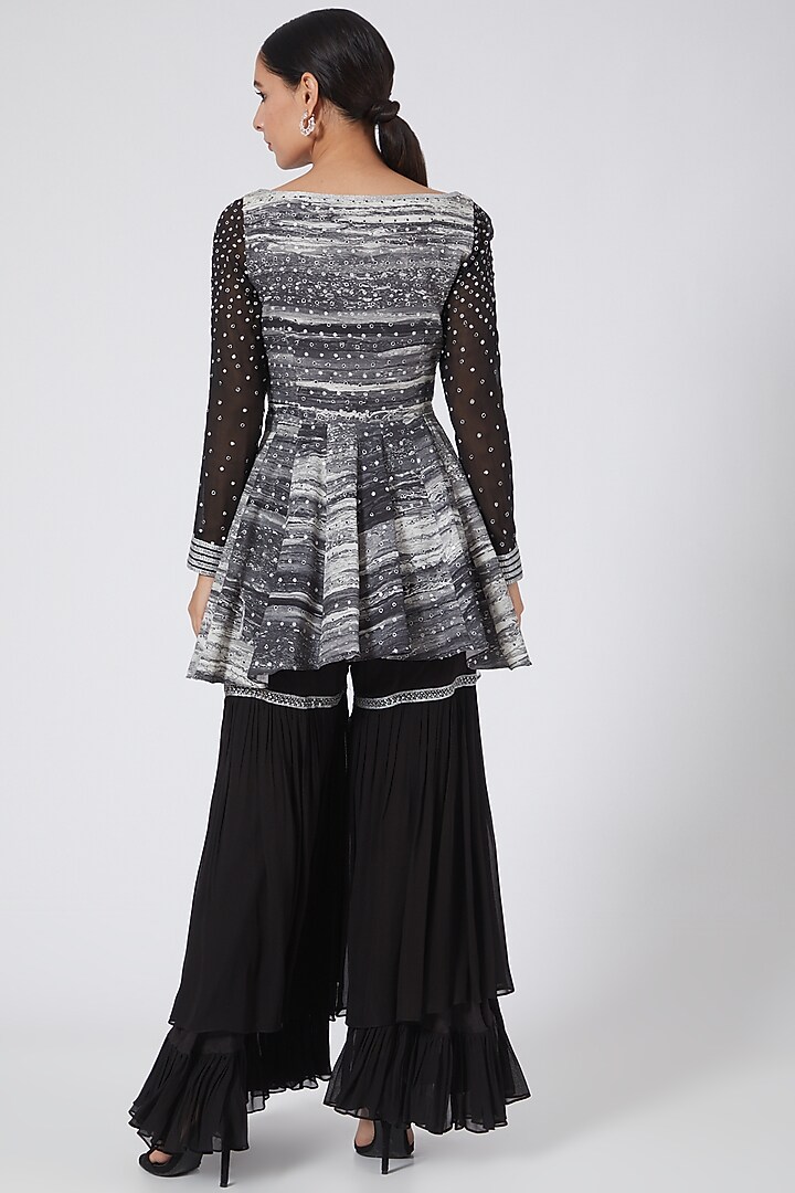 Black & Silver Pure Silk Crepe Wedding Sharara Set by Garima Bindal at Pernia's Pop Up Shop
