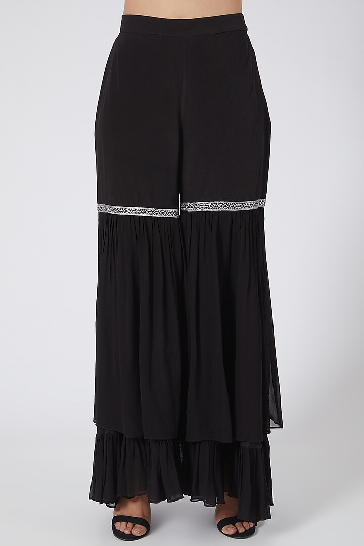 Black & Silver Pure Silk Crepe Wedding Sharara Set by Garima Bindal at Pernia's Pop Up Shop