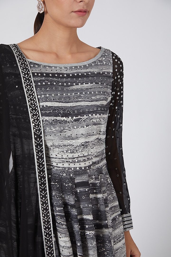 Black & Silver Pure Silk Crepe Wedding Sharara Set by Garima Bindal at Pernia's Pop Up Shop