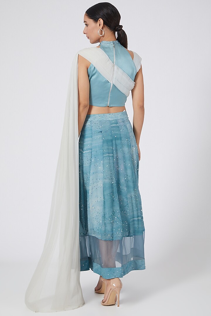 Sky Blue Printed Skirt Set by Garima Bindal at Pernia's Pop Up Shop