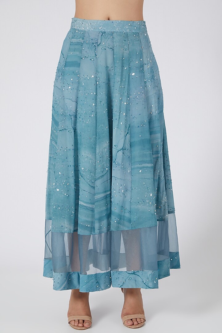 Sky Blue Printed Skirt Set by Garima Bindal at Pernia's Pop Up Shop