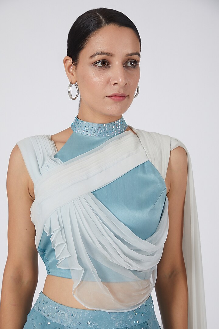 Sky Blue Printed Skirt Set by Garima Bindal at Pernia's Pop Up Shop