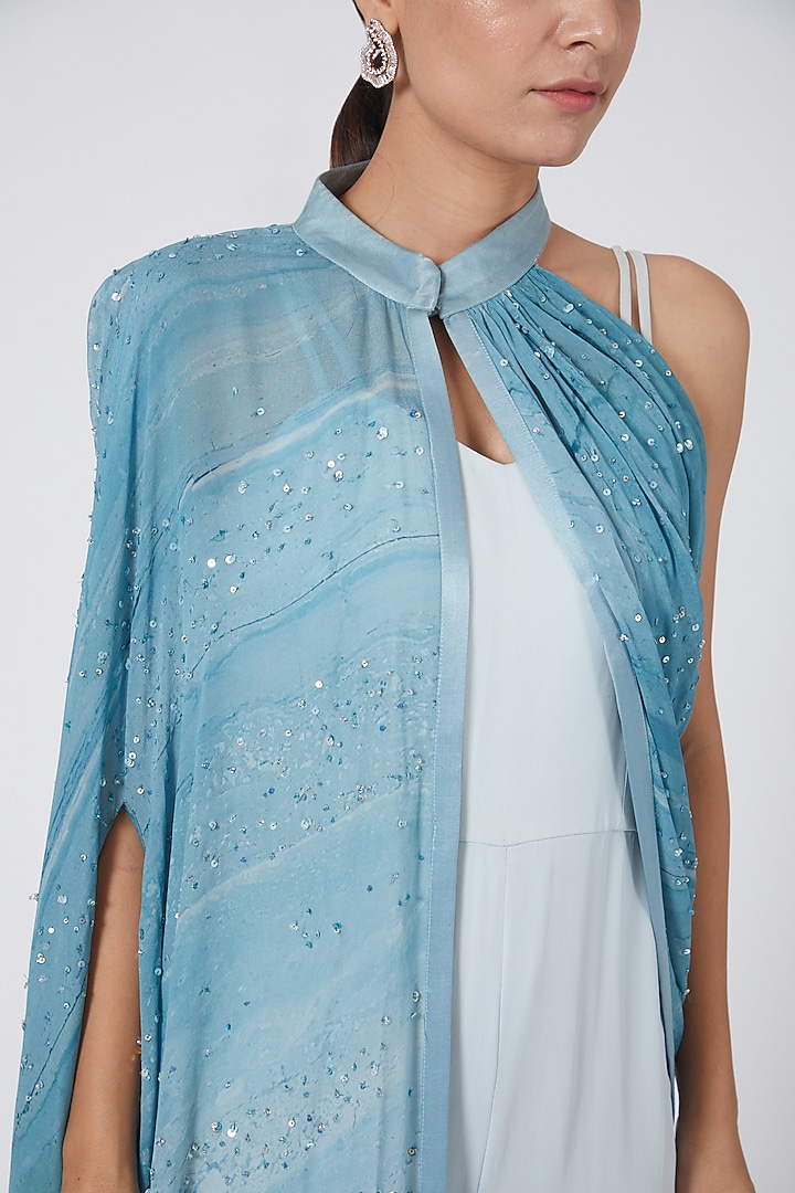 Sky Blue Digital Printed Cape Set by Garima Bindal at Pernia's Pop Up Shop