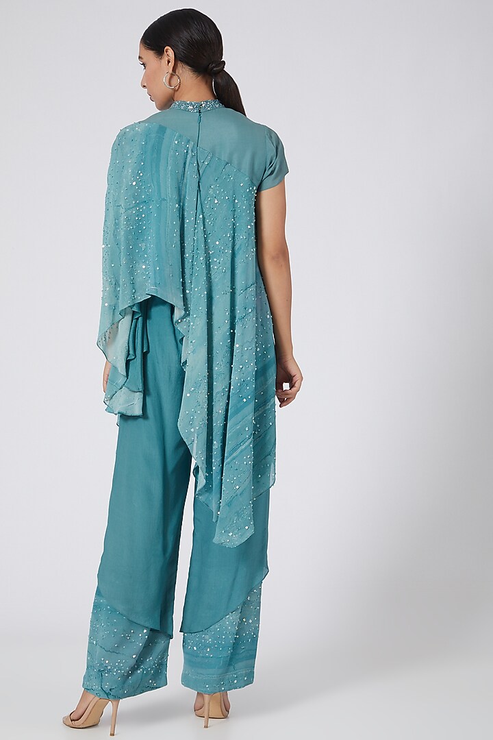 Sky Blue Printed Cape Set by Garima Bindal at Pernia's Pop Up Shop